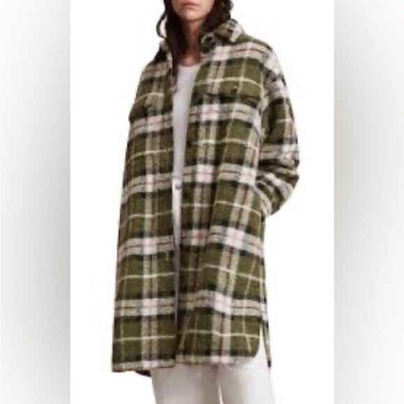 AllSaints Tia Wool Coat Green Check Plaid Shirt Jacket - Picture 3 of 15